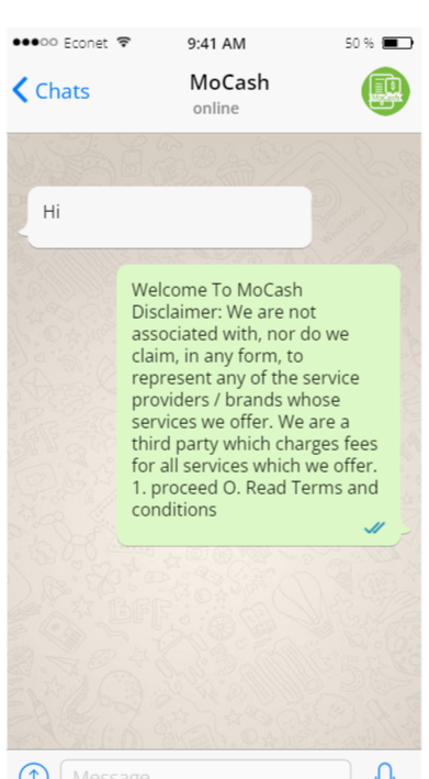 MoCash Whatsapp bot